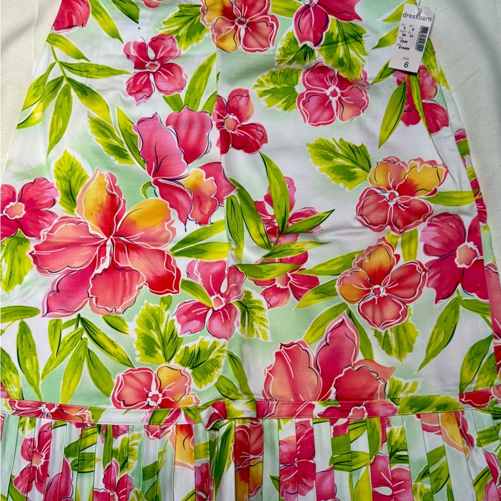 Vintage Dressbarn Floral Skirt Size 6 White Pink Green Pleated Hem NWT,crochet